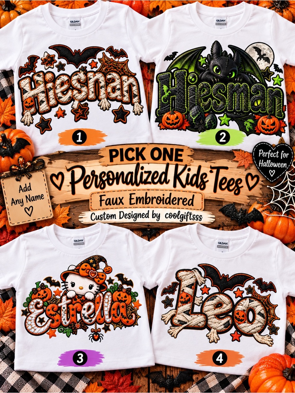 Personalized Kids Halloween T-Shirt | Custom Name Faux Embroidery Tee | 12M–10